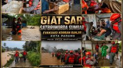 Satbrimob Polda Sumbar Turunkan Lima Tim SAR Hadapi Banjir Akibat Hujan Deras di Kota Padang