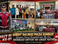 Semangat Kemerdekaan Menyentuh Bungtekab, Subdit Dalmas Polda Sumbar Peduli 161 Anak Yatim