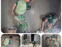 Satgas TMMD ke-130 Kodim 0309/Solok Kebut Pemlasteran dan Pengacian Dinding Rumah Ibu Karmila
