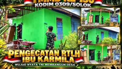 Kodim 0309/Solok Wujudkan Kepedulian kepada Rakyat, Renovasi Rumah Ibu Karmila Berlanjut ke Pengecatan