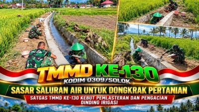 Letkol Inf Sugeng Riyadi Akselerasi Pembangunan Irigasi TMMD ke-130, Pemlasteran dan Pengacian Dinding Dikebut