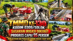 Wujudkan Infrastruktur Pertanian yang Kokoh, Satgas TMMD ke-130 Kodim 0309/Solok Rampungkan Irigasi dengan Progres 95 Persen