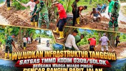 Jaga Kualitas Jalan Desa, Satgas TMMD Kodim 0309/Solok dan Masyarakat Gotong Royong Bangun Drainase di Jorong Tamudo