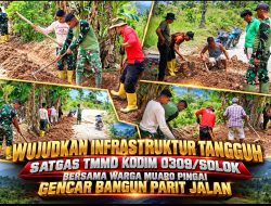 Jaga Kualitas Jalan Desa, Satgas TMMD Kodim 0309/Solok dan Masyarakat Gotong Royong Bangun Drainase di Jorong Tamudo