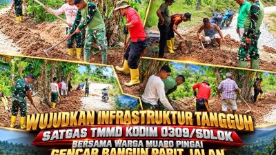 Jaga Kualitas Jalan Desa, Satgas TMMD Kodim 0309/Solok dan Masyarakat Gotong Royong Bangun Drainase di Jorong Tamudo
